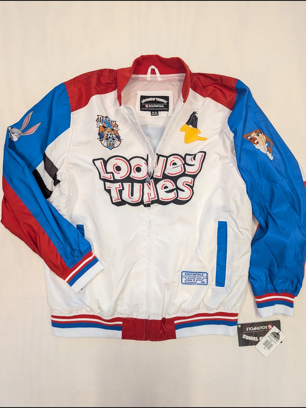 Looney Tunes White & Red Colorblock Bomber Jacket
